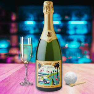 Art Deco Golf 50. Geburtstag Schaumweinetikett