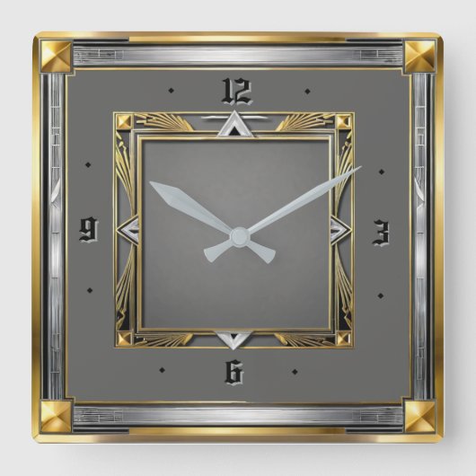 Art Deco Grau Quadratische Wanduhr (Vorderseite)