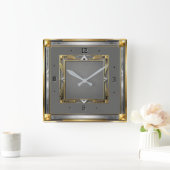 Art Deco Grau Quadratische Wanduhr (Zuhause)