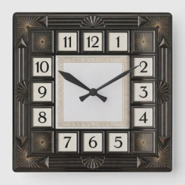 Art Deco Grau Quadratische Wanduhr