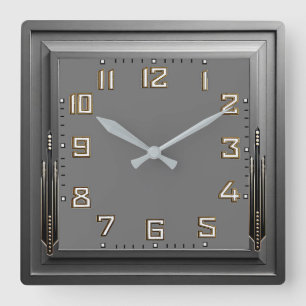 Art Deco Grau Quadratische Wanduhr