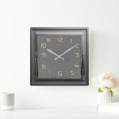 Art Deco Grau Quadratische Wanduhr (Zuhause)