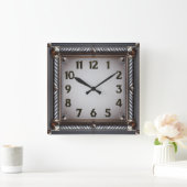 Art Deco Grau Quadratische Wanduhr (Zuhause)