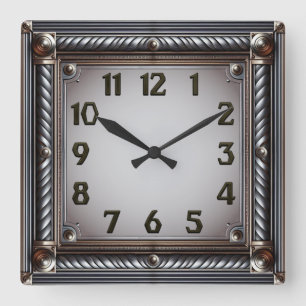 Art Deco Grau Quadratische Wanduhr