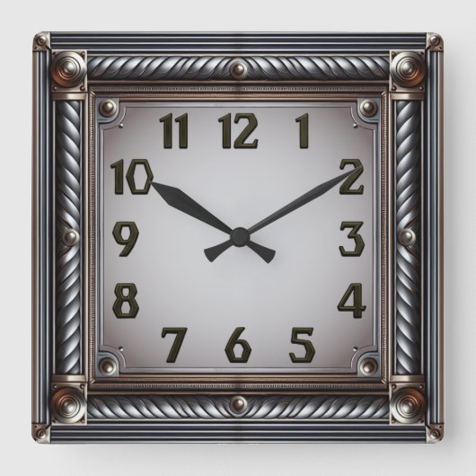 Art Deco Grau Quadratische Wanduhr (Vorderseite)