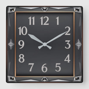 Art Deco Grau Quadratische Wanduhr