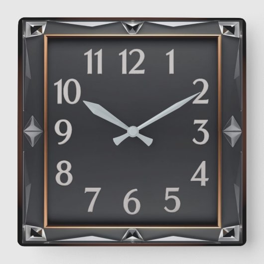 Art Deco Grau Quadratische Wanduhr (Vorderseite)