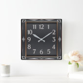 Art Deco Grau Quadratische Wanduhr (Zuhause)