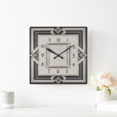 Art Deco Grau Quadratische Wanduhr (Zuhause)