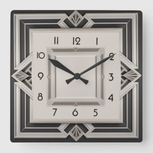 Art Deco Grau Quadratische Wanduhr