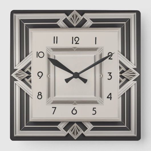 Art Deco Grau Quadratische Wanduhr (Vorderseite)