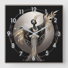Art Deco Grau Quadratische Wanduhr