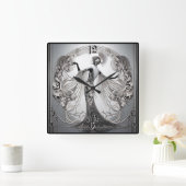 Art Deco Grau Quadratische Wanduhr (Zuhause)