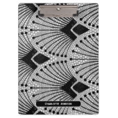 Art Deco Grau Vintages Retro Pfauenmuster Klemmbrett (Vorderseite)