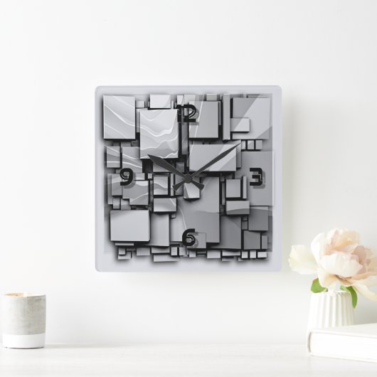 Art Deco Gray Quadratische Wanduhr (Zuhause)