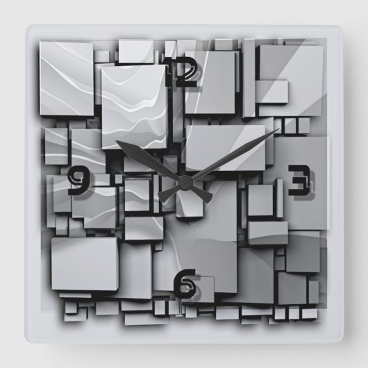 Art Deco Gray Quadratische Wanduhr (Vorderseite)