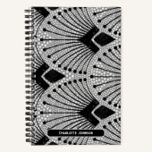 Art Deco Gray Schwarz-weiß Elegantes Pfauen Muster Notizblock (Vorderseite)