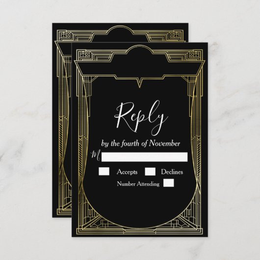 Art Deco Great Gatsby 1920er UAWG RSVP Karte (Vorne/Hinten)