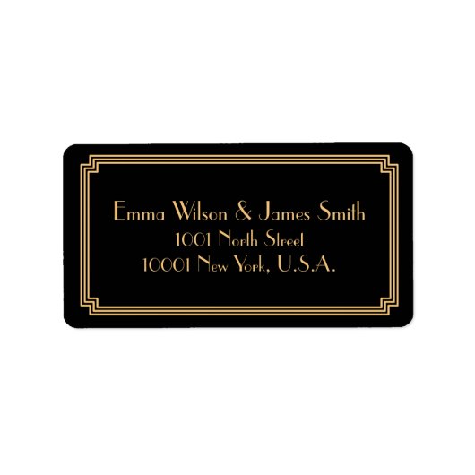 Art Deco Great Gatsby Black Gold Address Labels Adressaufkleber (Vorne)