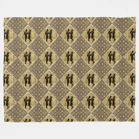 Art Deco Great Gatsby Black Gold Flapper Couple Fleecedecke (Vorderseite (Horizontal))