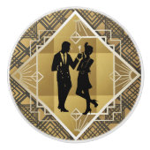 Art Deco Great Gatsby Black Gold Flapper Couple Keramikknauf (Vorderseite)