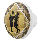 Art Deco Great Gatsby Black Gold Flapper Couple Keramikknauf (Rechts)