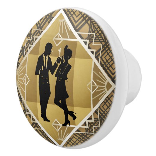 Art Deco Great Gatsby Black Gold Flapper Couple Keramikknauf (Rechts)