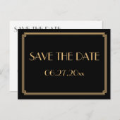 Art Deco Great Gatsby Black Save the Date Postcard Ankündigungspostkarte (Vorne/Hinten)