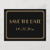Art Deco Great Gatsby Black Save the Date Postcard Ankündigungspostkarte (Vorderseite)