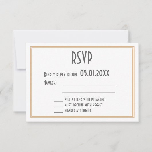Art Deco Great Gatsby Black Wedding RSVP Karte (Vorderseite)