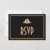 Art Deco Great Gatsby Black Wedding RSVP Karte (Rückseite)