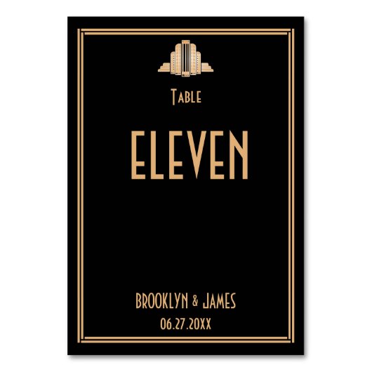 Art Deco Great Gatsby Black Wedding Tischnummern (Rückseite)