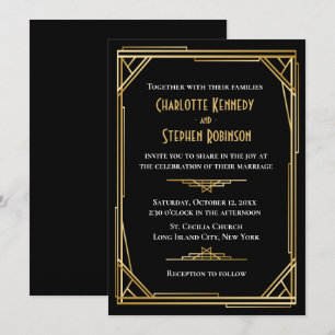 Art Deco Great Gatsby Elegante Schwarze Goldene Ho Einladung