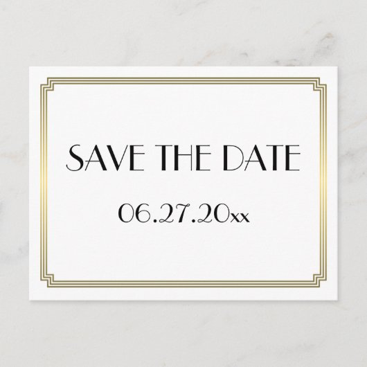 Art Deco Great Gatsby Gold Save the Date Postkarte (Vorderseite)