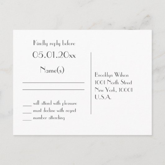 Art Deco Great Gatsby Gold Wedding RSVP Postkarten (Rückseite)