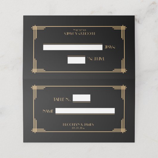 Art Deco Great Gatsby Number Platzkarten (Außenseite Aufgefaltet)