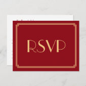 Art Deco Great Gatsby Red Wedding RSVP Postkarten (Vorne/Hinten)