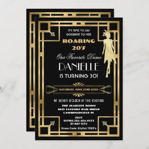 Art Deco Great Gatsby Roaring 20 s 30. Geburtstag Einladung