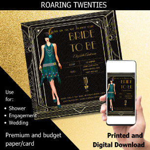 Art Deco Great Gatsby Roaring 20er Brautparty Einladung