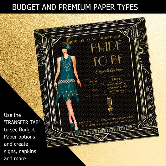 Art Deco Great Gatsby Roaring 20er Brautparty Einladung