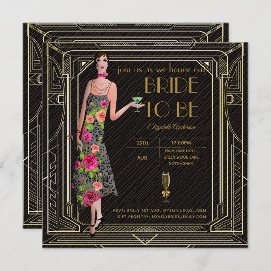 Art Deco Great Gatsby Roaring 20er Brautparty Pk Einladung (Vorne/Hinten)