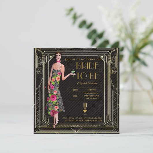 Art Deco Great Gatsby Roaring 20er Brautparty Pk Einladung (Stehend Vorderseite)