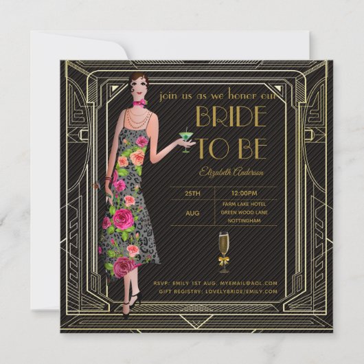 Art Deco Great Gatsby Roaring 20er Brautparty Pk Einladung (Vorderseite)