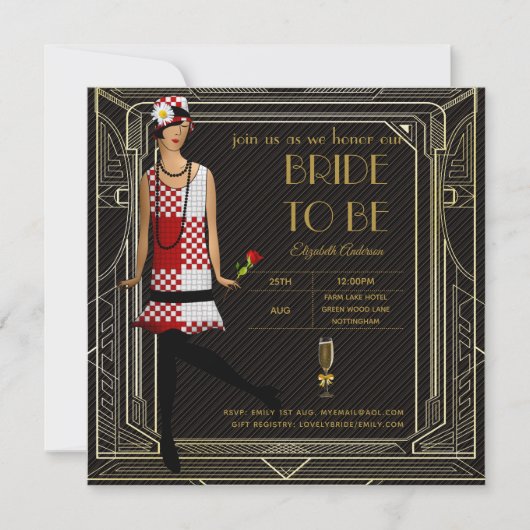 Art Deco Great Gatsby Roaring 20er Brautparty Rd Einladung (Vorderseite)