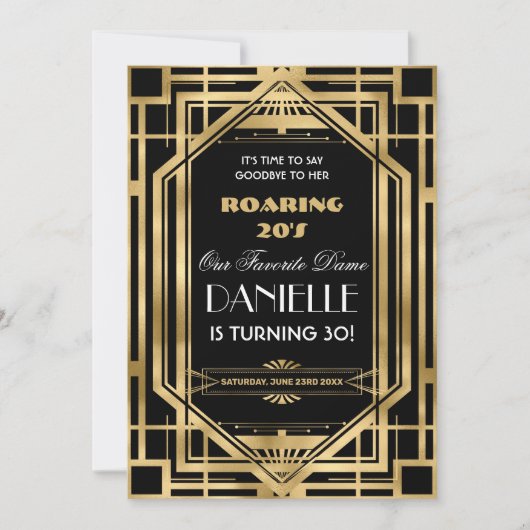 Art Deco Great Gatsby Roaring 20's 30 th Birthday Einladung (Vorderseite)