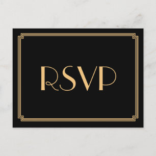 Art Deco Great Gatsby Schwarze Hochzeits-RSVP-Post Einladungspostkarte