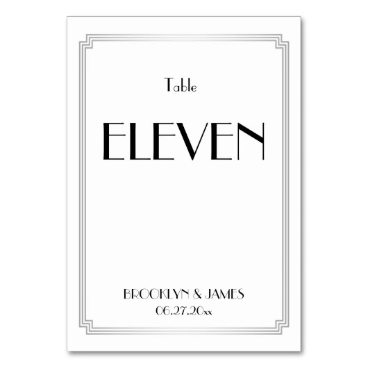 Art Deco Great Gatsby Silver Wedding Tischnummern (Vorderseite)
