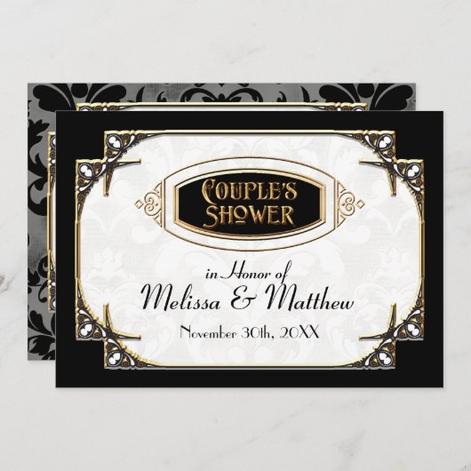 Art Deco Great Gatsby Style Typografie in Lace Gol Einladung (Vorne/Hinten)