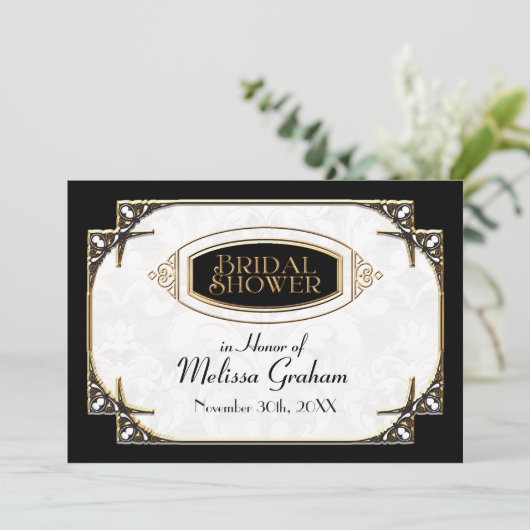 Art Deco Great Gatsby Style Typografie in Lace Gol Einladung (Stehend Vorderseite)