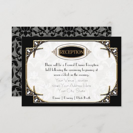 Art Deco Great Gatsby Style Typografie in Lace Gol Einladung (Vorne/Hinten)